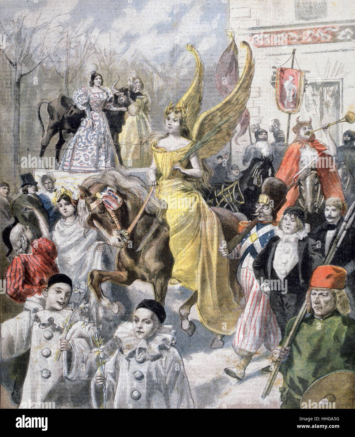 Cortege of the mad cow or Vachalcade, is a carnival procession of Montmartre organized in 1896 and 1897 by artists and Montmartre Stock Photo