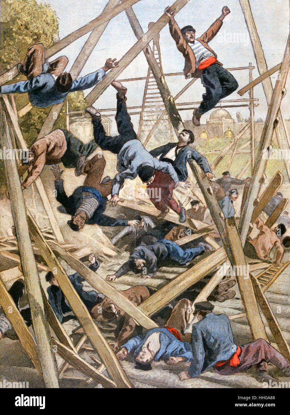 Illustration showing a construction accident as building collapse