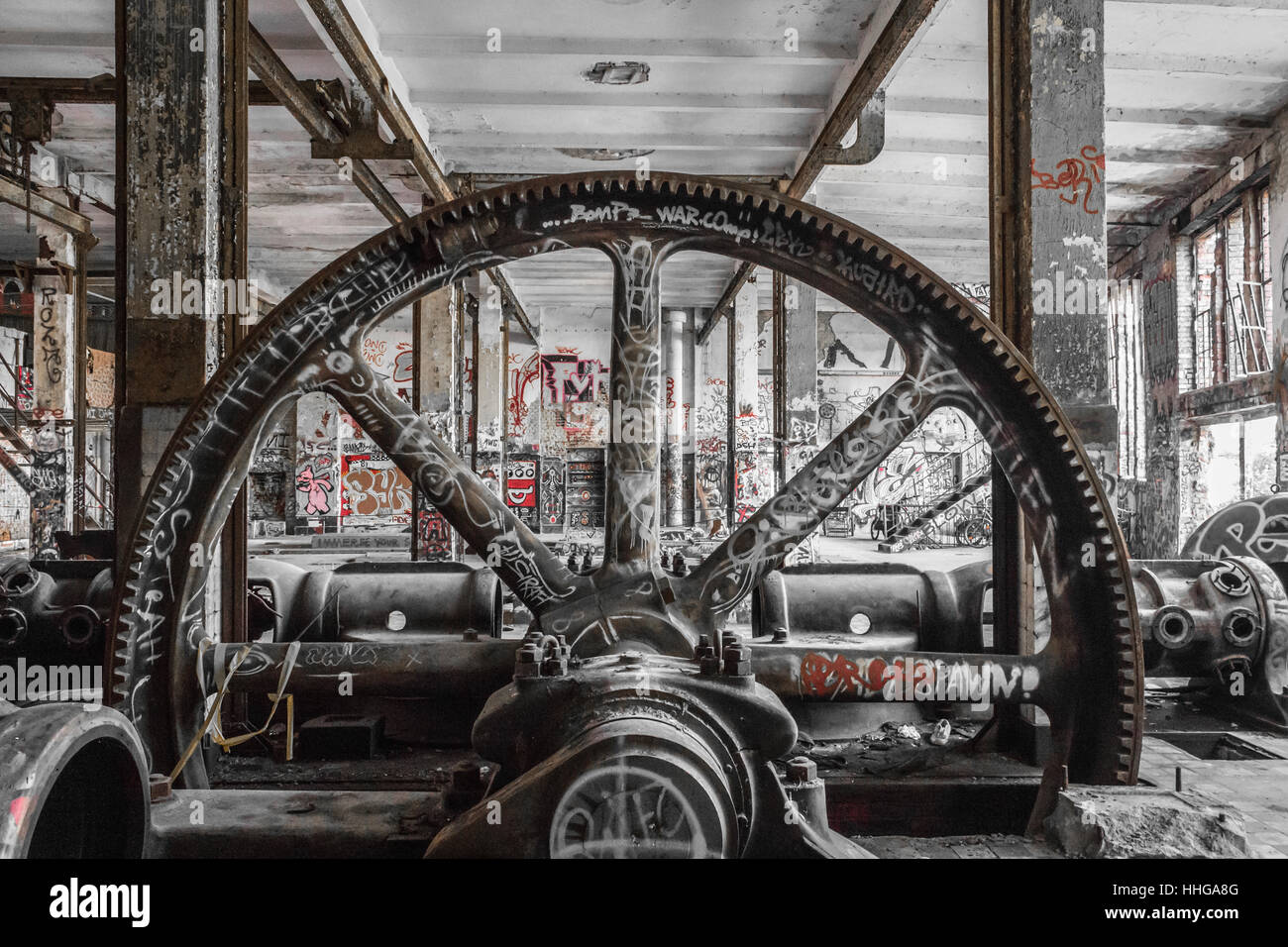industrial machinery in abandoned factory Stock Photo