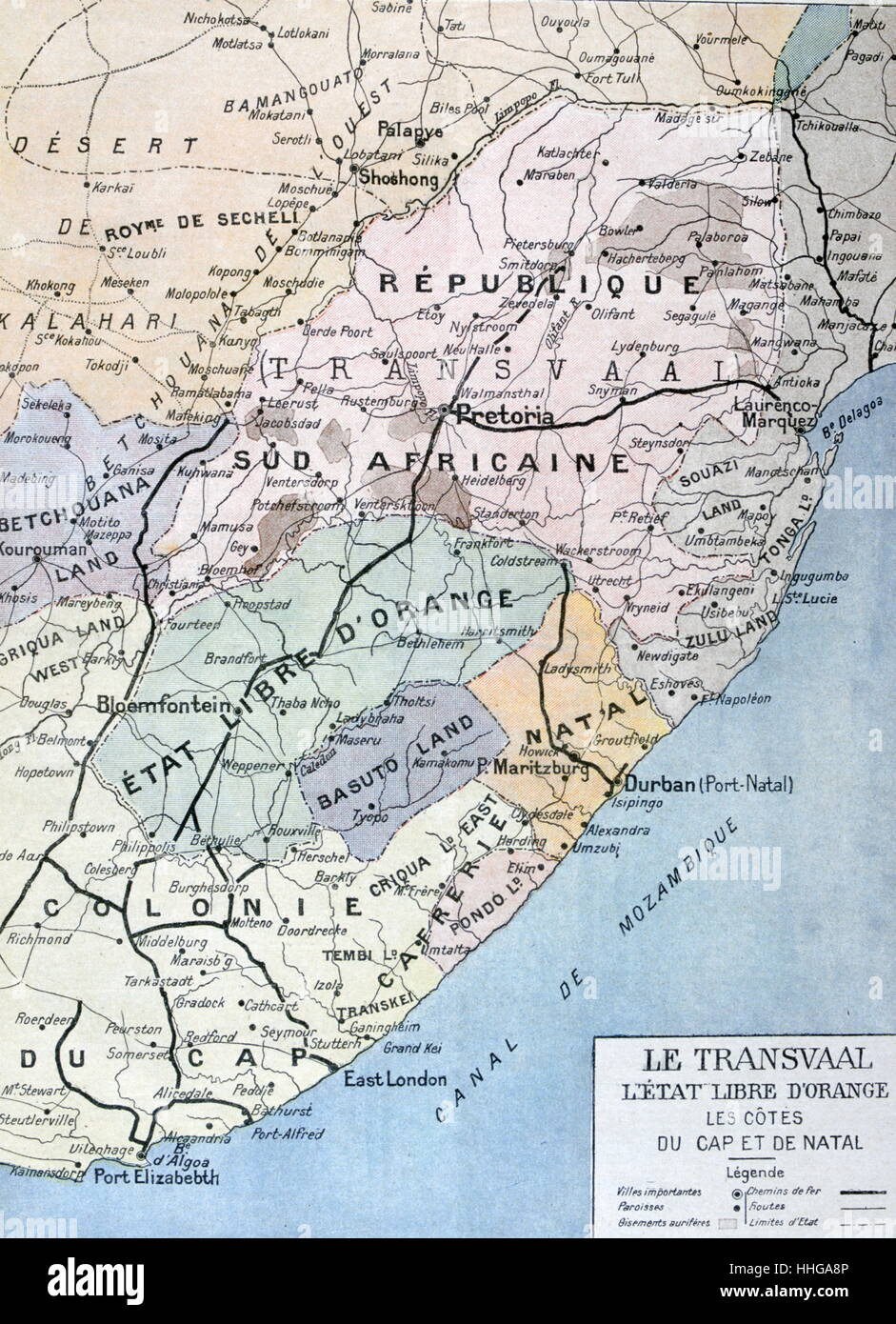 French map of the Transvaal at the outbreak of the Boer War in South Africa 1899 Stock Photo