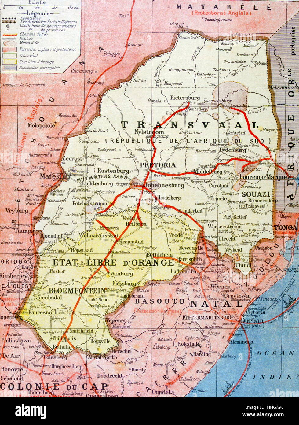 French map of the Transvaal at the outbreak of the Boer War in South Africa 1899 Stock Photo