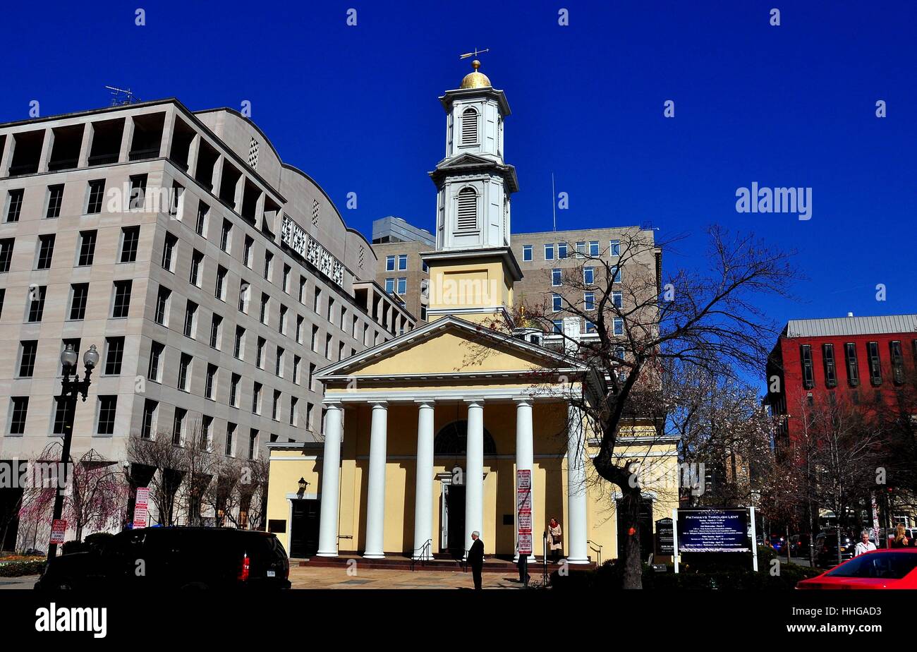 Washington, DC - April  10, 2014:  1816 St. John's Church, the Church of the Presidents, on H and 16th Streets opposite Lafayette Square   * Stock Photo