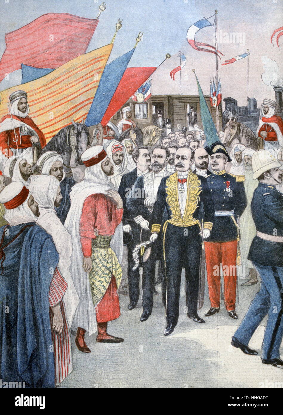 Illustration showing the Inauguration of a railway route in Algeria under French colonial rule