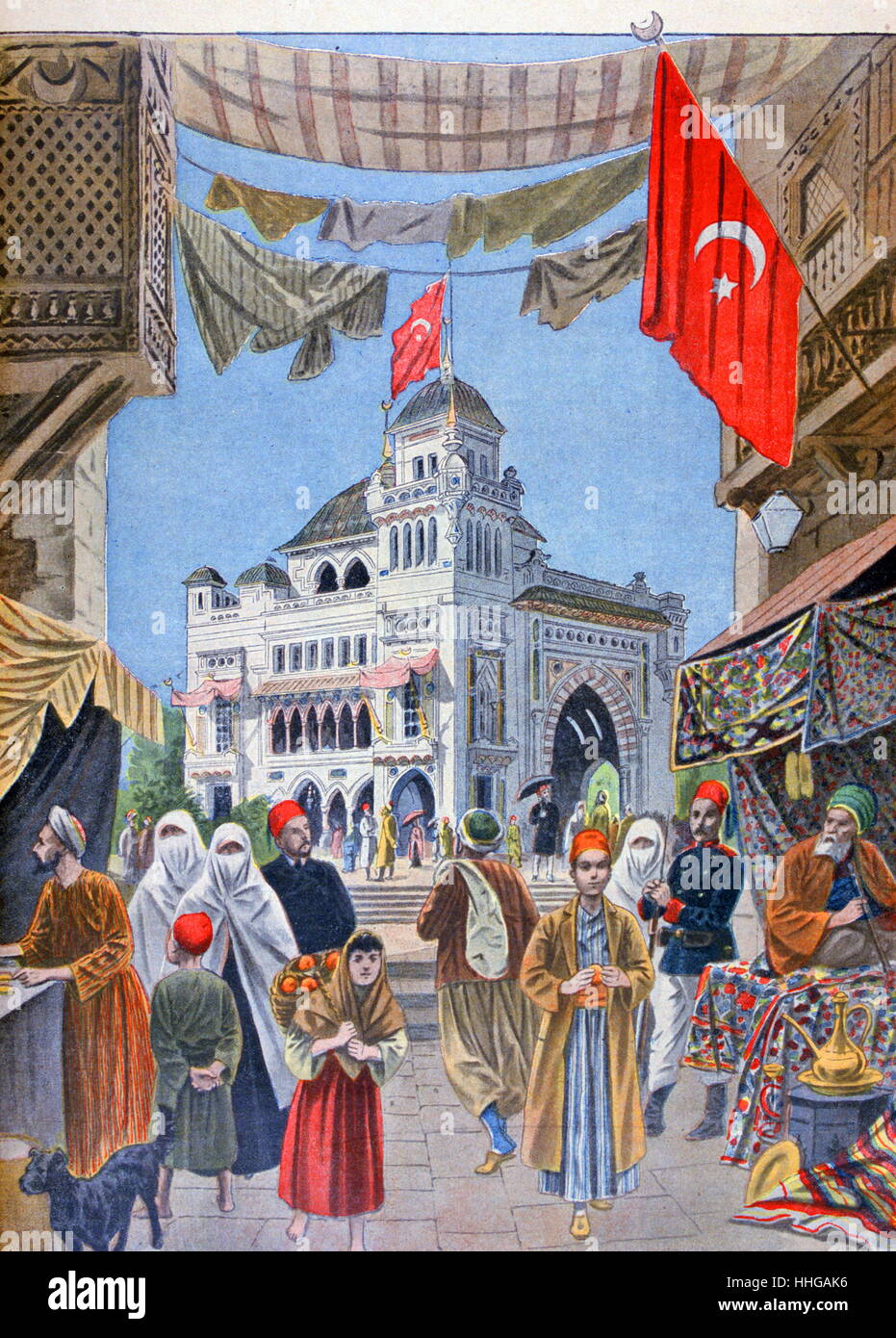 Illustration showing the Turkish (Ottoman Empire) Pavilion, at the Exposition Universelle of 1900. This was a fair held in Paris, France, from 14 April to 12 November 1900, to celebrate the achievements of the past century and to accelerate development into the next. Stock Photo