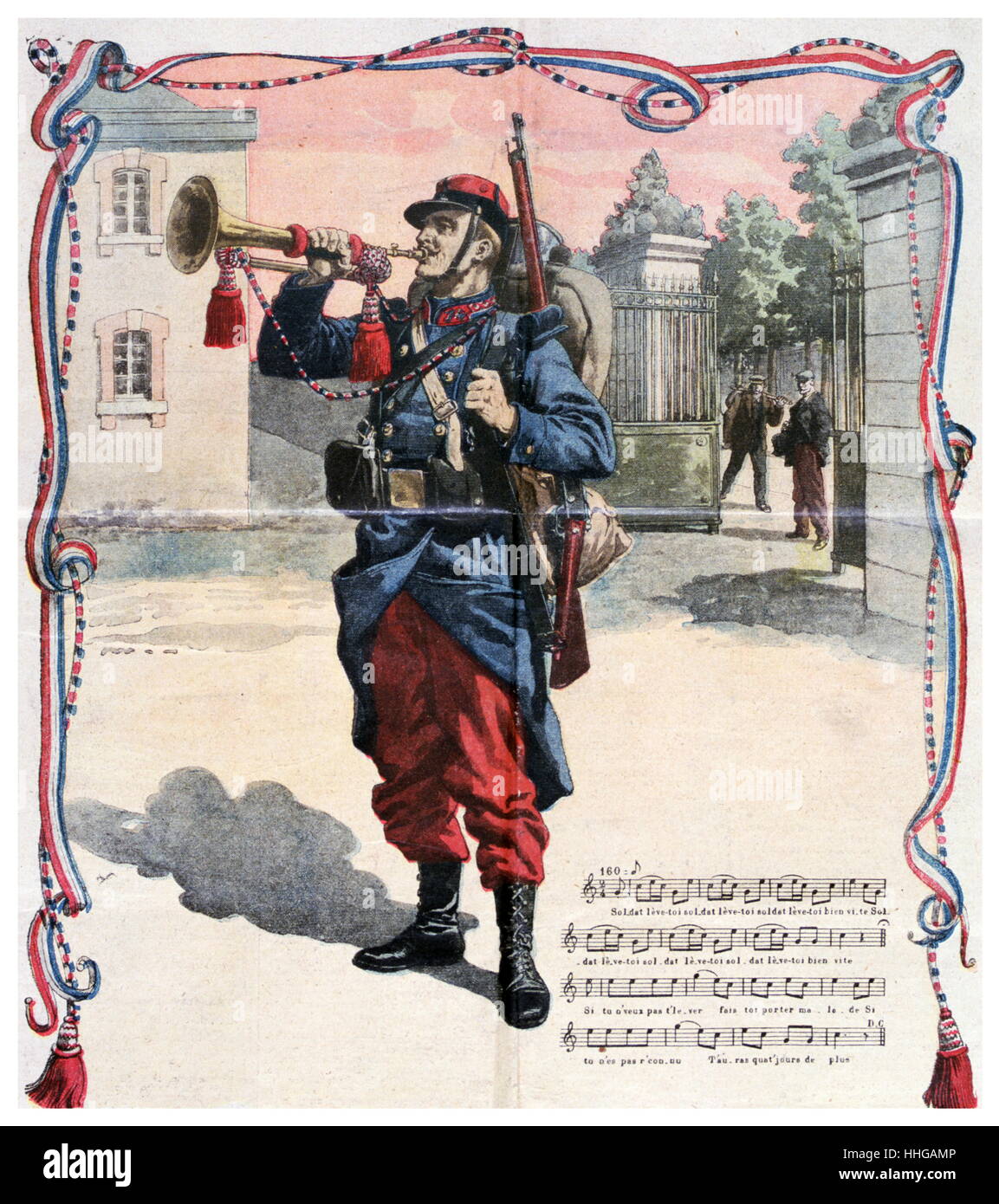 Illustration depicting French army bugler in 1912. from 'Le Petit Journal' Stock Photo