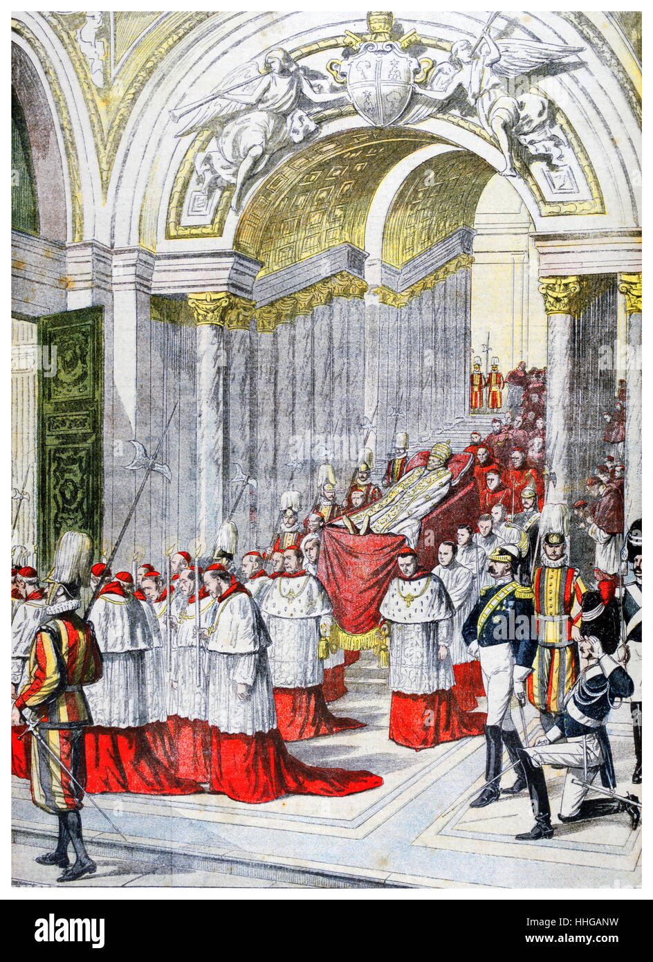 The death of Pope Leo XIII, (born Vincenzo Gioacchino Raffaele Luigi Pecci;. Leo XIII lived from 1810 – 20 July 1903 and reigned as Pope from 20 February 1878 to his death in 1903. Stock Photo