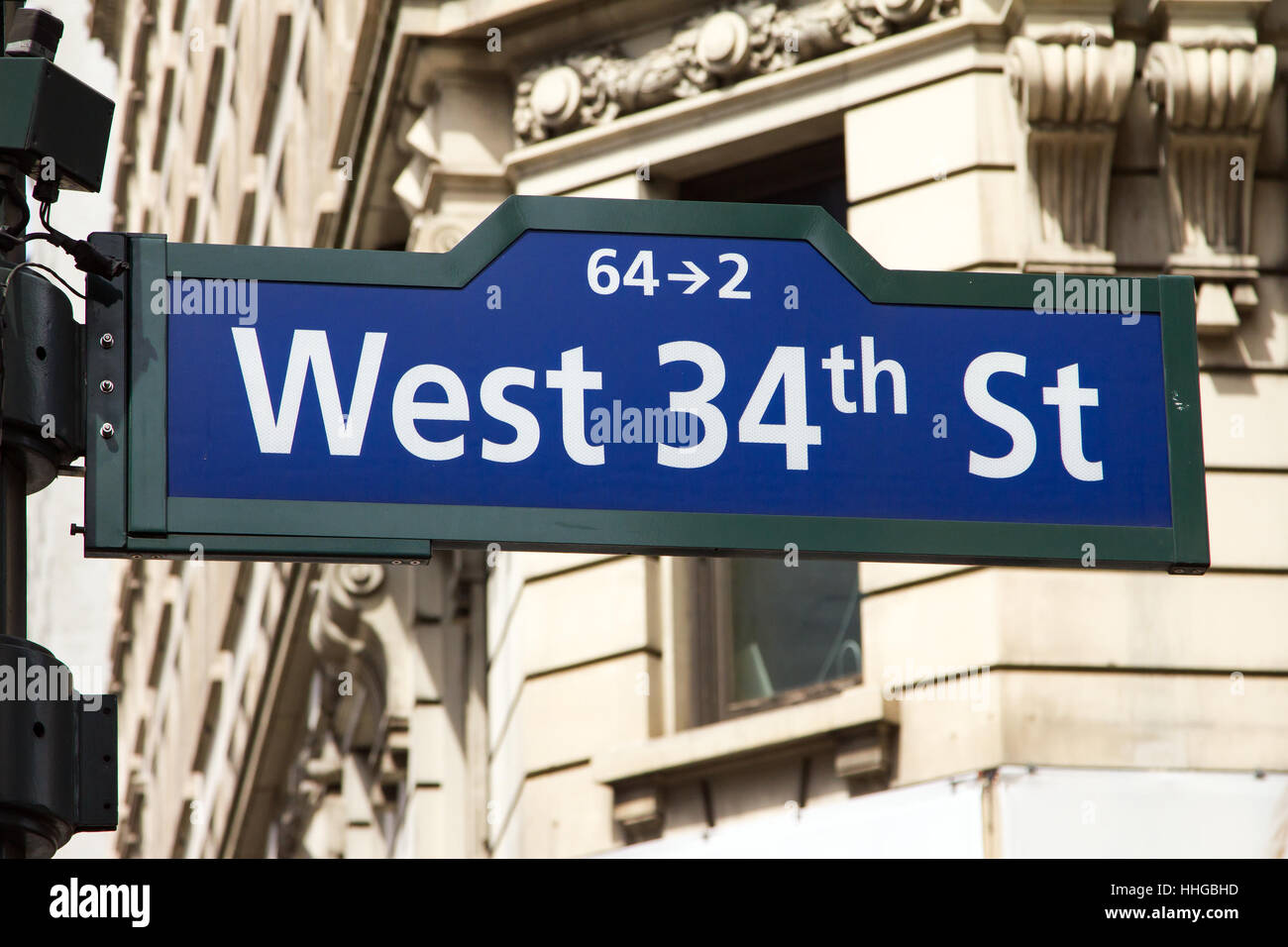 West 34th street sign near Herald Square in Manhattan, New York City NYC Stock Photo
