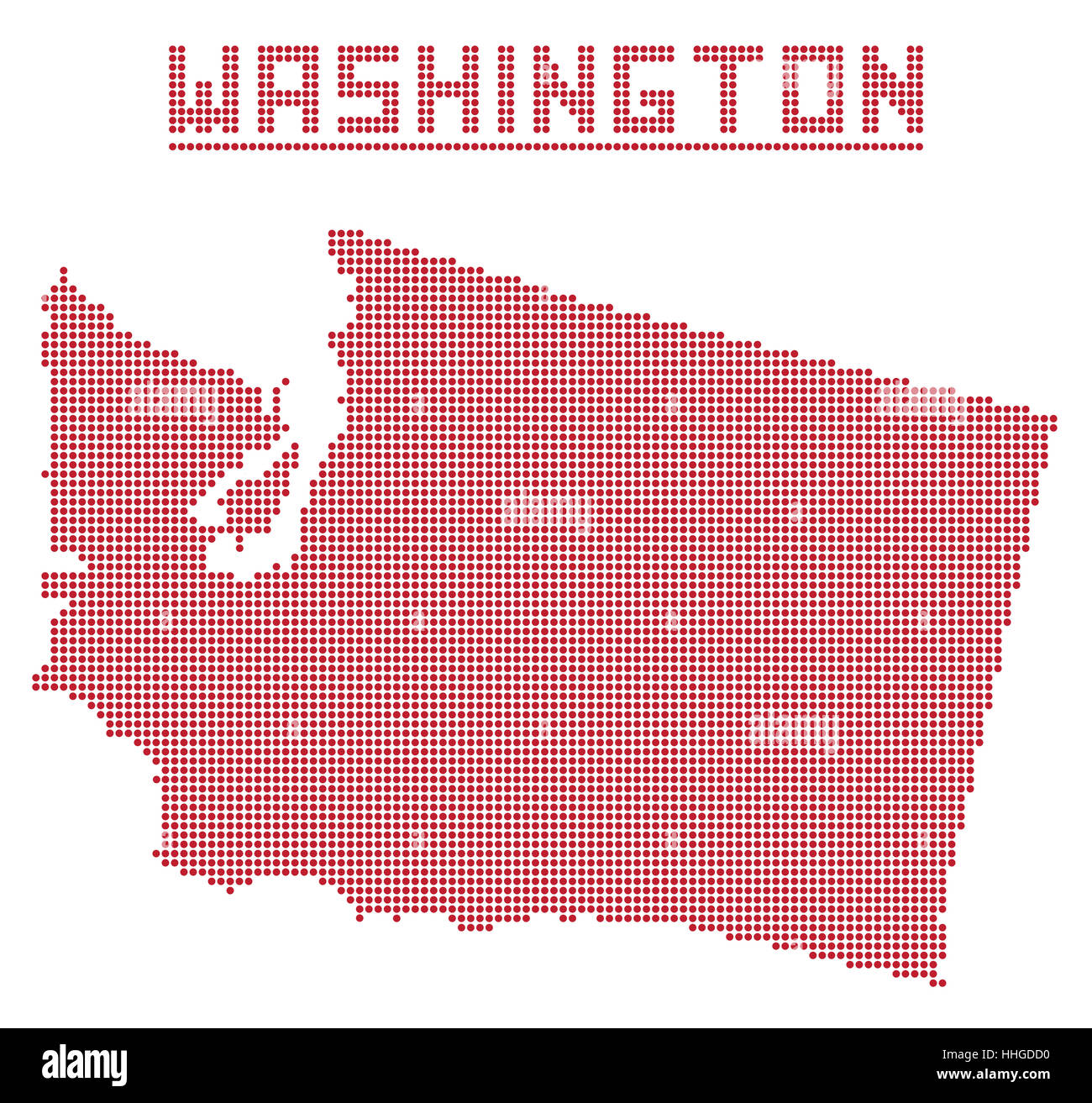 A dot map of Washington state isolated on a white background Stock