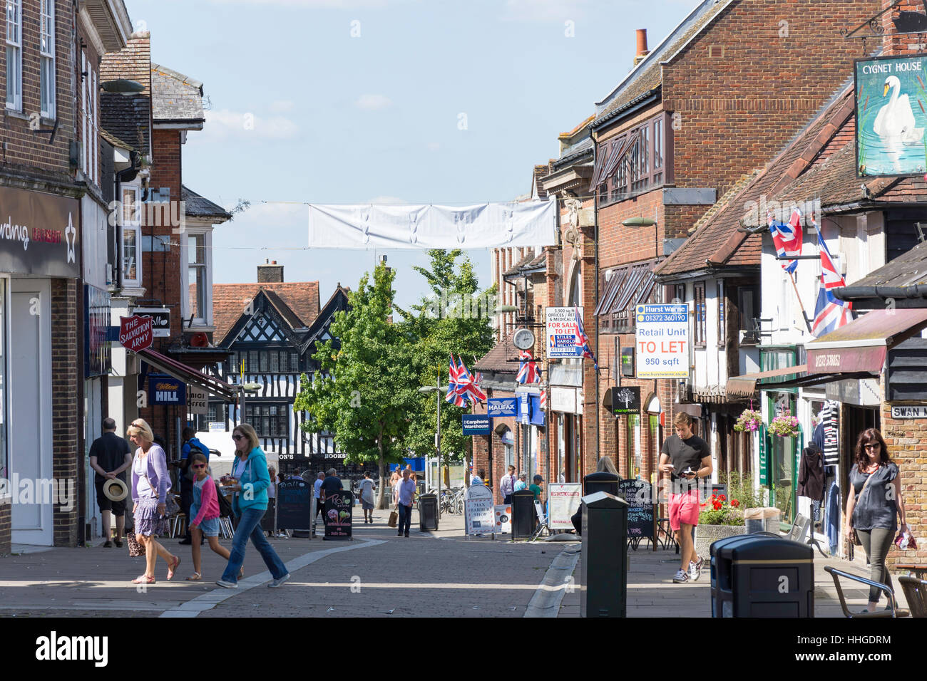Pedestrianised High Street, Leatherhead, Surrey, England, United Kingdom Stock Photo