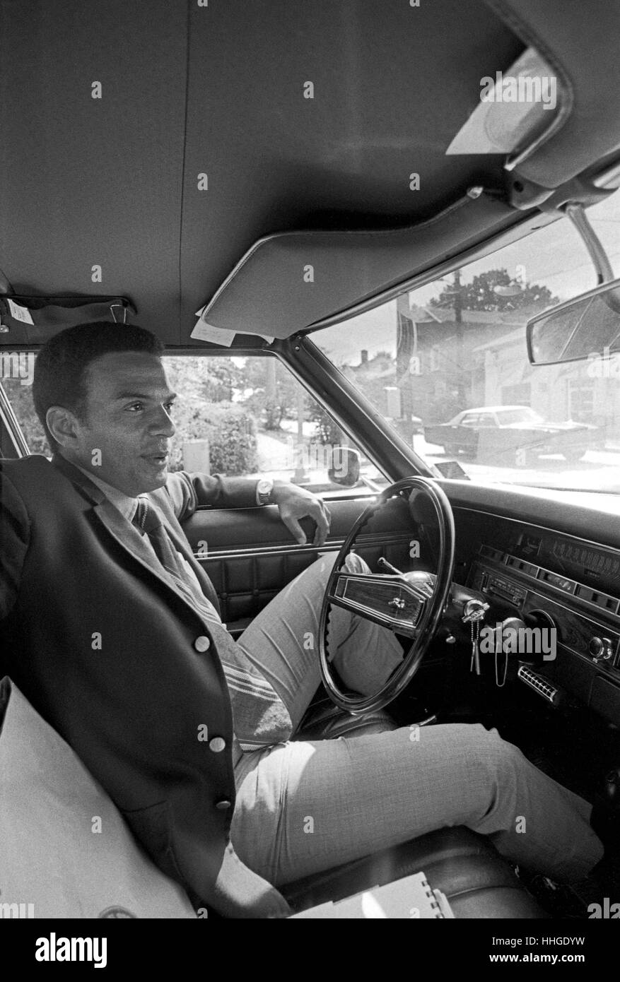 Andrew J. Young drives to a speech as he runs for Congress from the 5th District of Georgia in 1970. Andrew Jackson Young, born March 12, 1932, is an American politician, diplomat, activist and pastor from Georgia. He has served as a Congressman from Georgia's 5th congressional district, the United States Ambassador to the United Nations, and Mayor of Atlanta. He served as President of the National Council of Churches USA, was a member of the Southern Christian Leadership Conference and was former U.S. Ambassador to the United Nations. Stock Photo