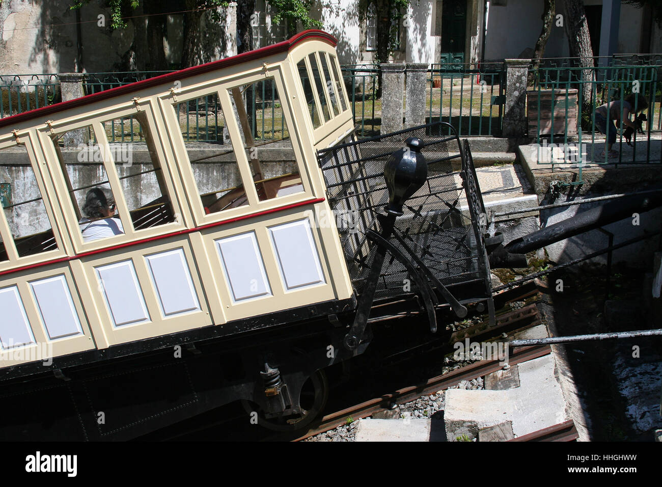 Cable car of Bom Jesus (Braga, Portugal) - world's oldest tram entirely powered by water counterbalancing Stock Photo