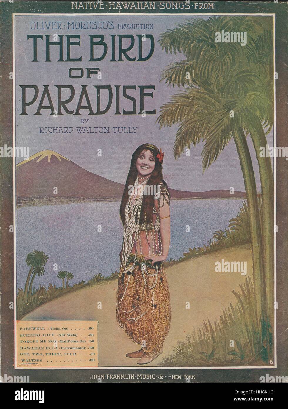 ''The Bird of Paradise' 1912 Musical Sheet Music Cover Stock Photo