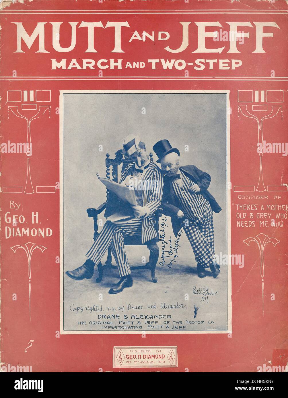 ''Mutt and Jeff' 1911 Movie Musical Sheet Music Cover Stock Photo