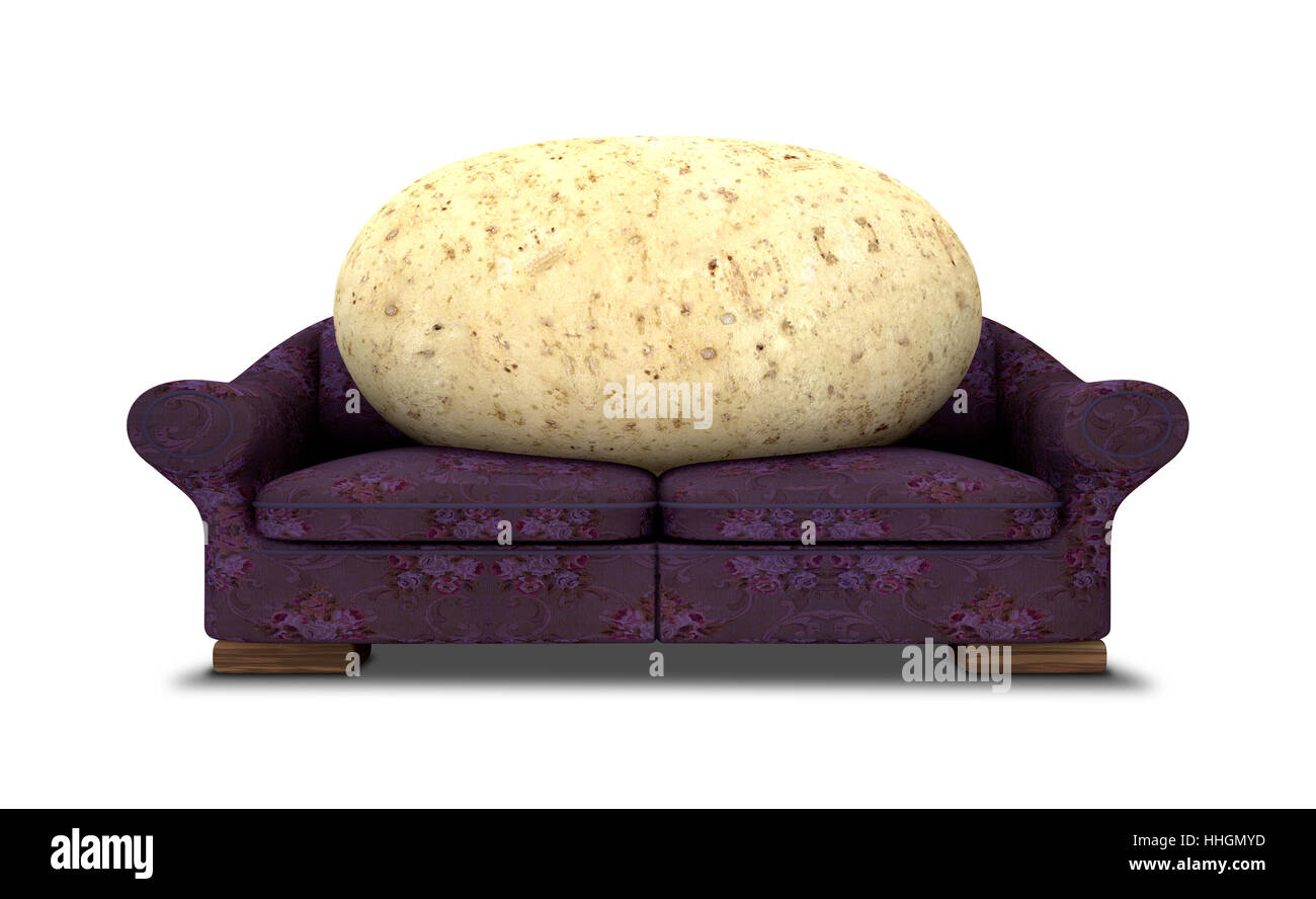 isolated, purple, lazy, couch, sofa, put, sitting, sit, potato