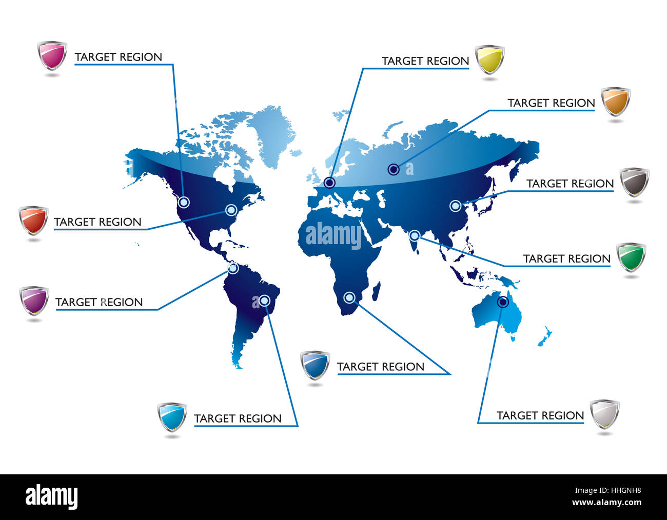 World blue map with information in key areas Stock Photo Alamy