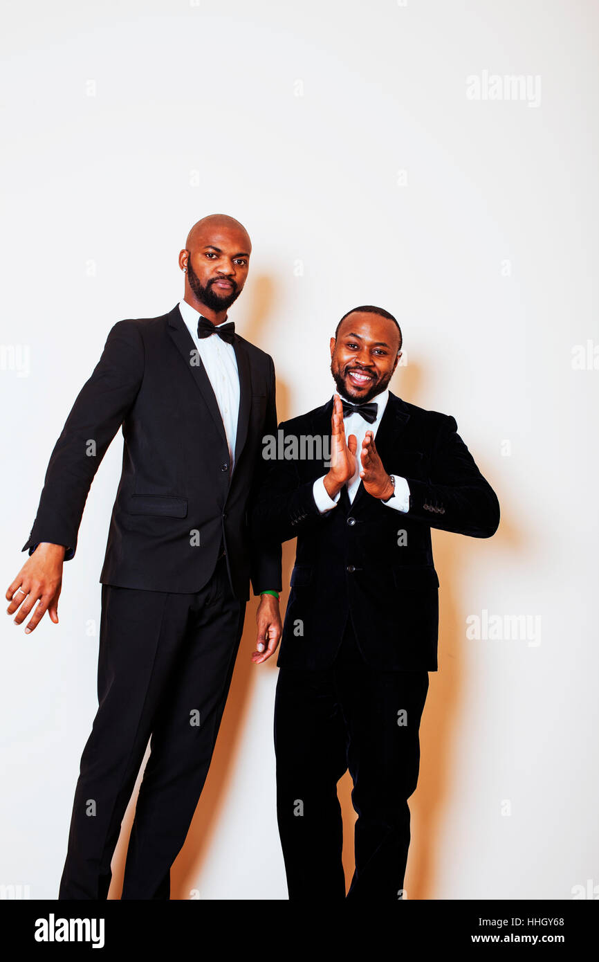 two afro-american businessmen in black suits emotional posing, g Stock ...