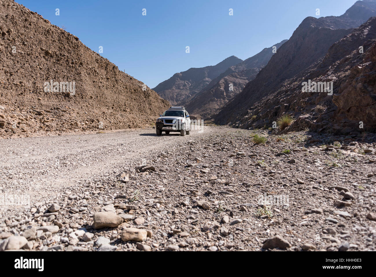 4x4 vehicle in a Wadi (dry riverbed) Stock Photo