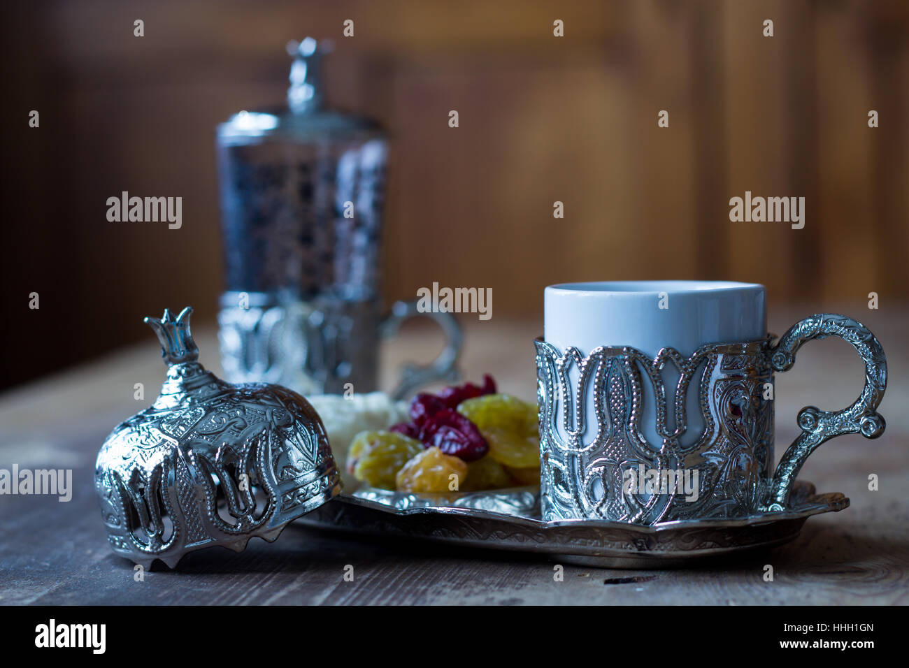 Turkish coffee, pismaniye and sultana raisins Stock Photo - Alamy
