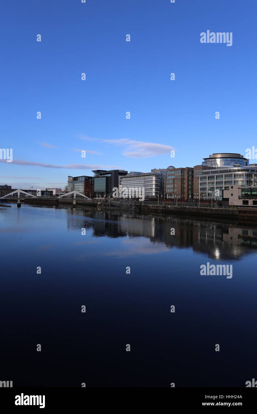 Broomielaw Tradeston Bridge reflected in River Clyde Glasgow Scotland  January 2017 Stock Photo