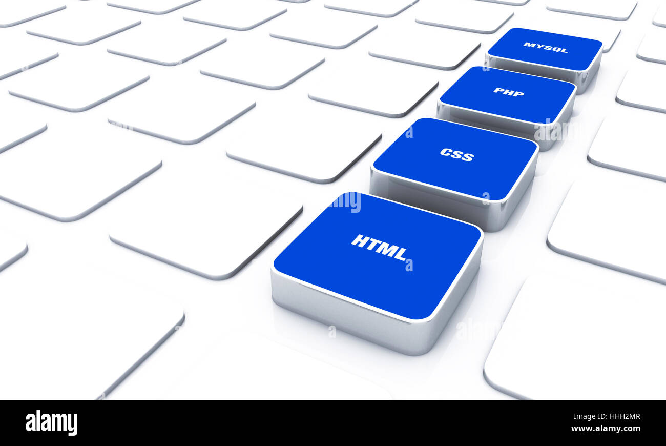 3d pads blau - html css php mysql 9 Stock Photo - Alamy