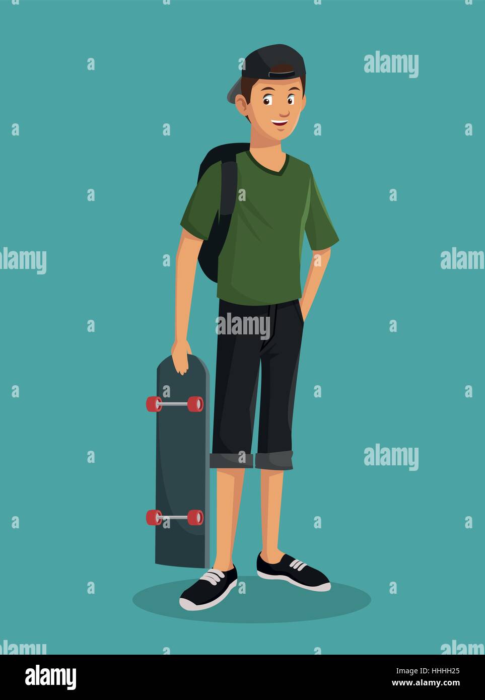 teen boy green tshirt skater cap Stock Vector Image & Art - Alamy