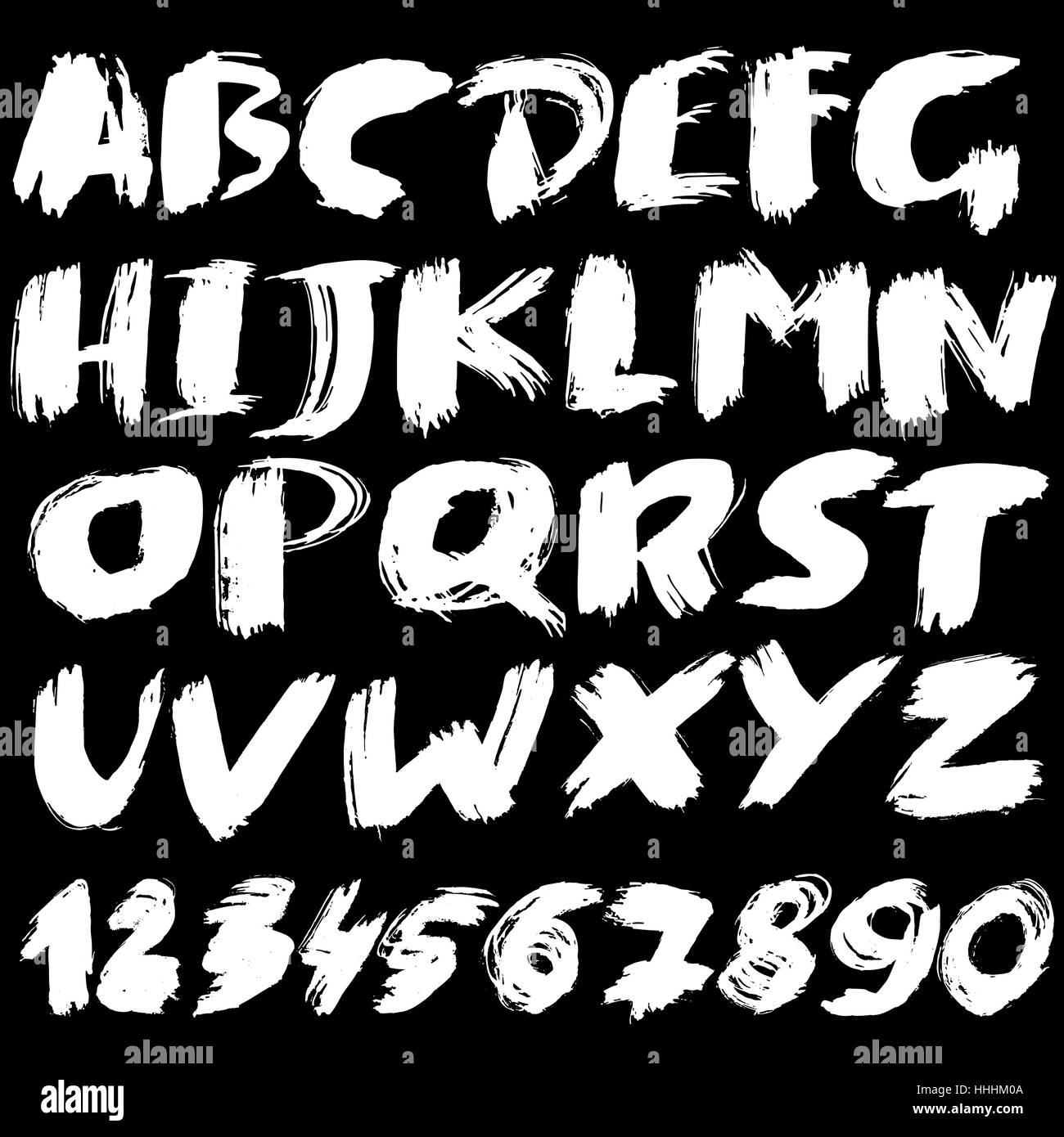 Hand drawn font made by dry brush strokes. Grunge style alphabet ...