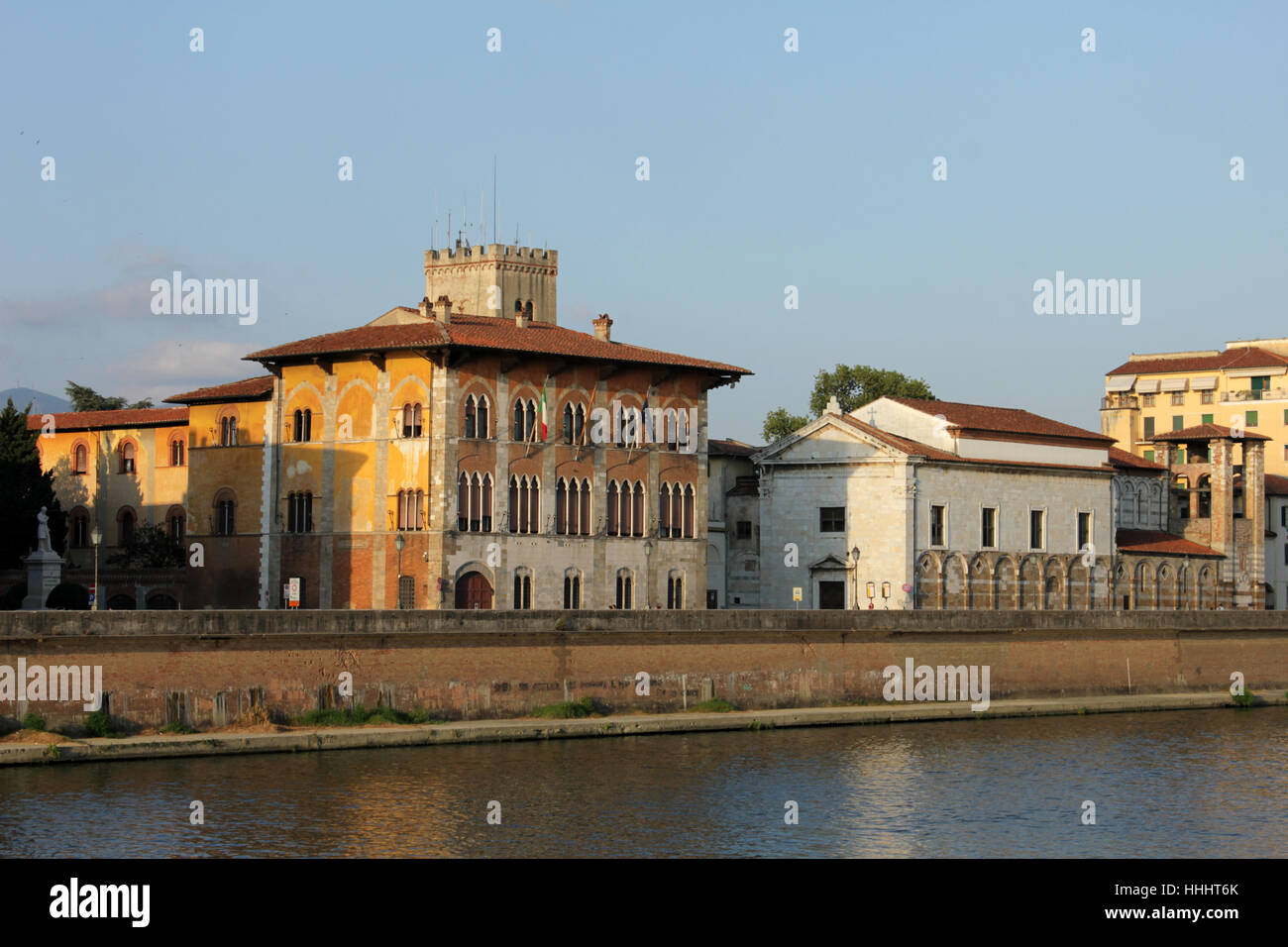 houses, tuscany, promenade, pisa, building, river, water, buildings, tower, Stock Photo