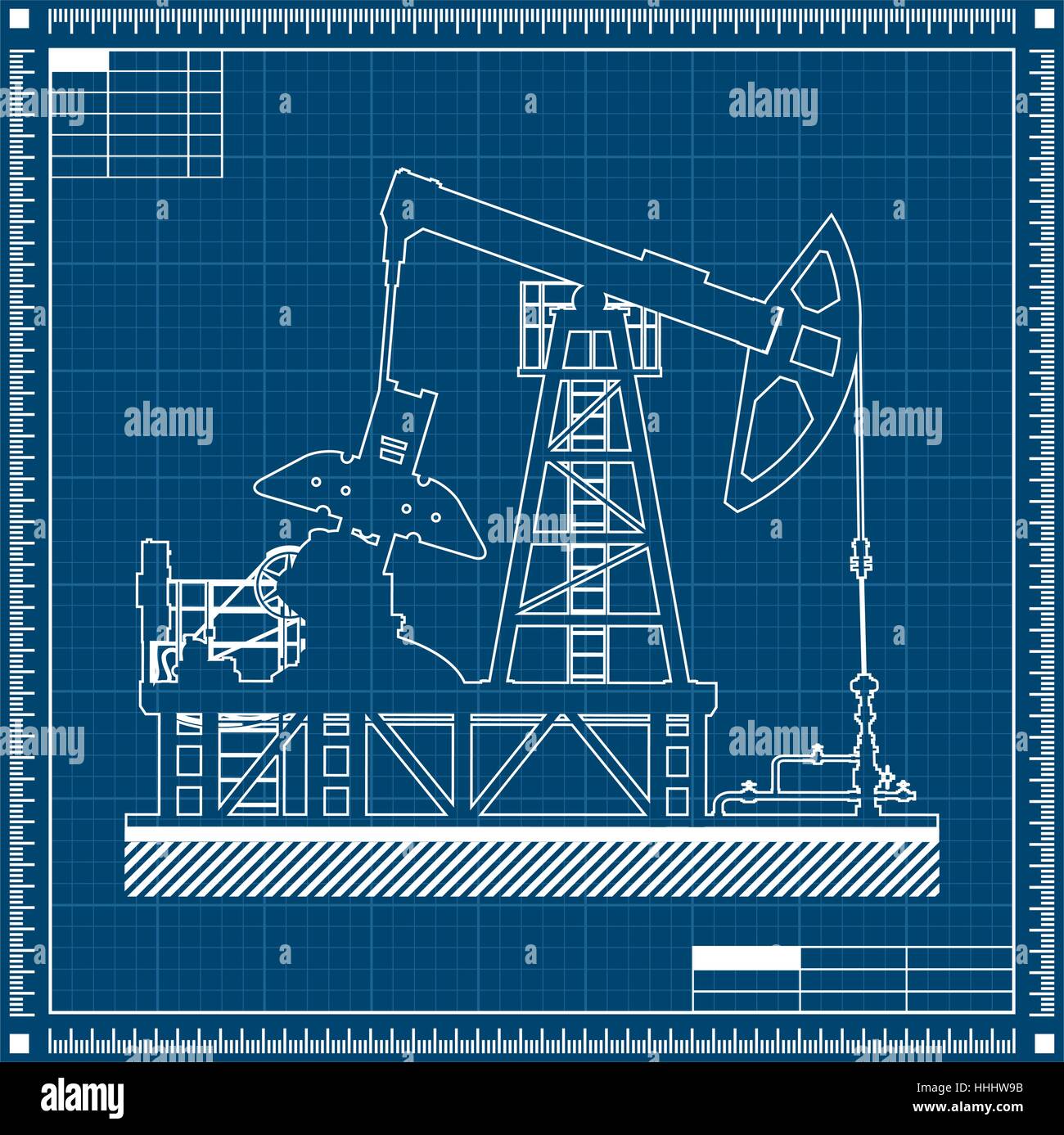 Oil pump silhouette on blueprint background Stock Vector Image & Art