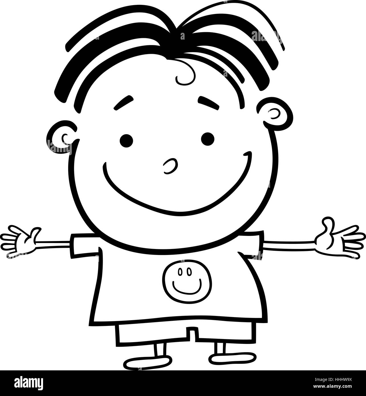 Cartoon Illustration of Cute Little Happy Boy for Coloring Book or Page Stock Photo