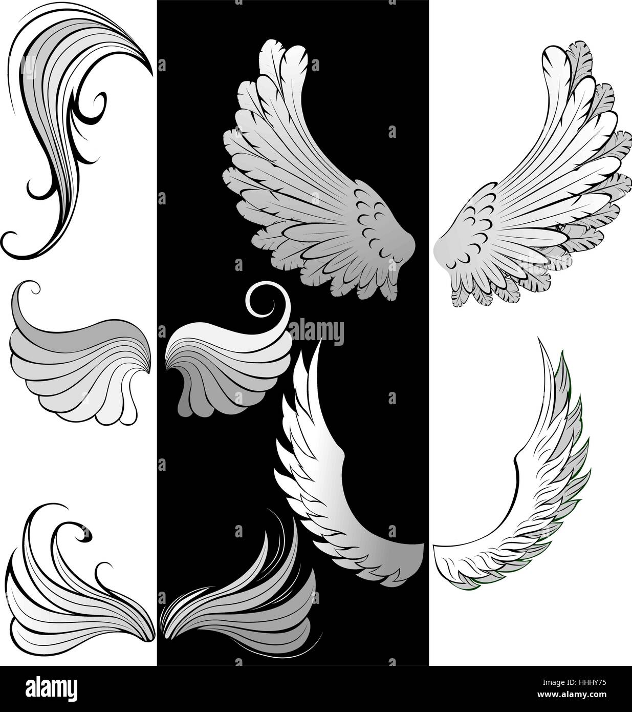 artistically painted, stylized, contoured wings Stock Vector