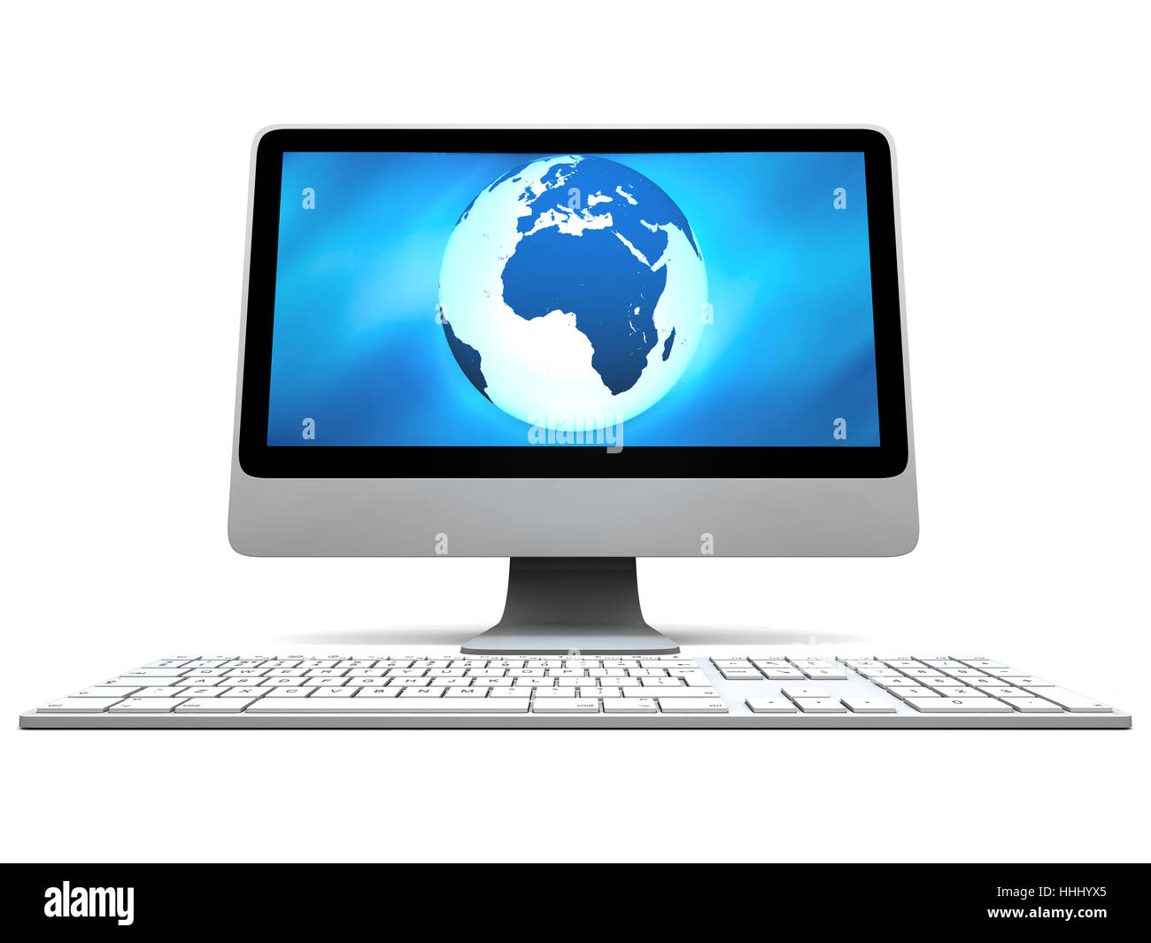 blue, keyboard, isolated, illustration, monitor, connection