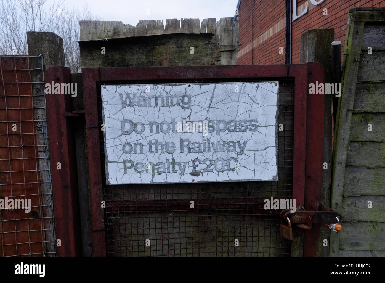 do not trespass on the railway penalty sign Stock Photo