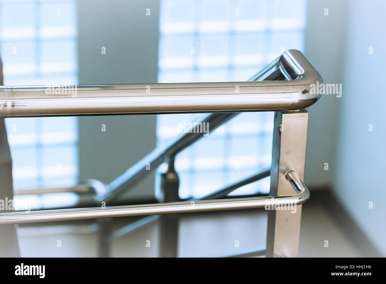 Closeup chrome stainless steel Ladder or Stair Railing Stock Photo Alamy