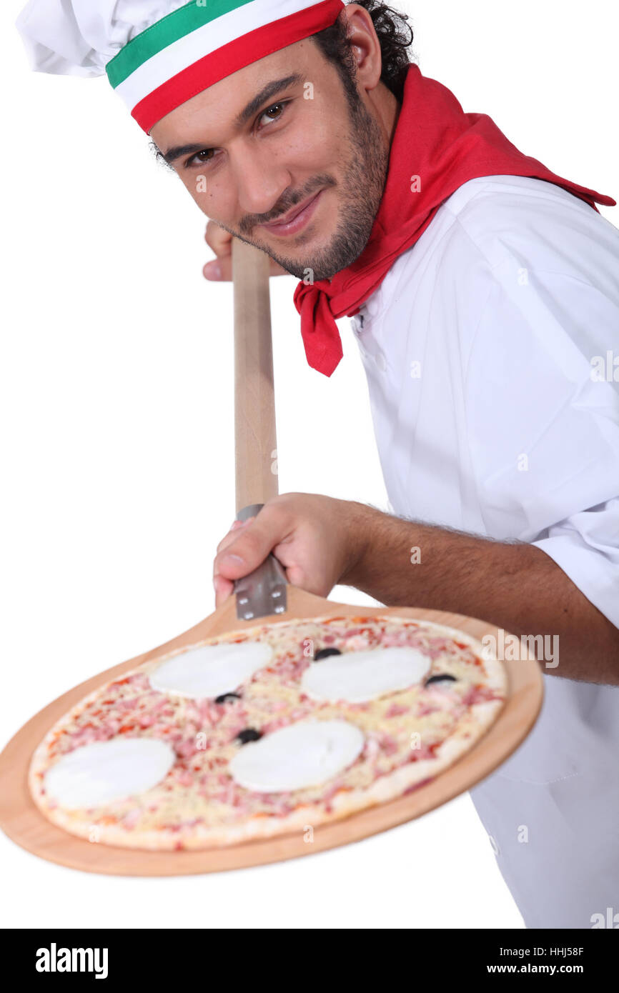 male, masculine, boil, cooks, boiling, cooking, pizza, cheese, olives