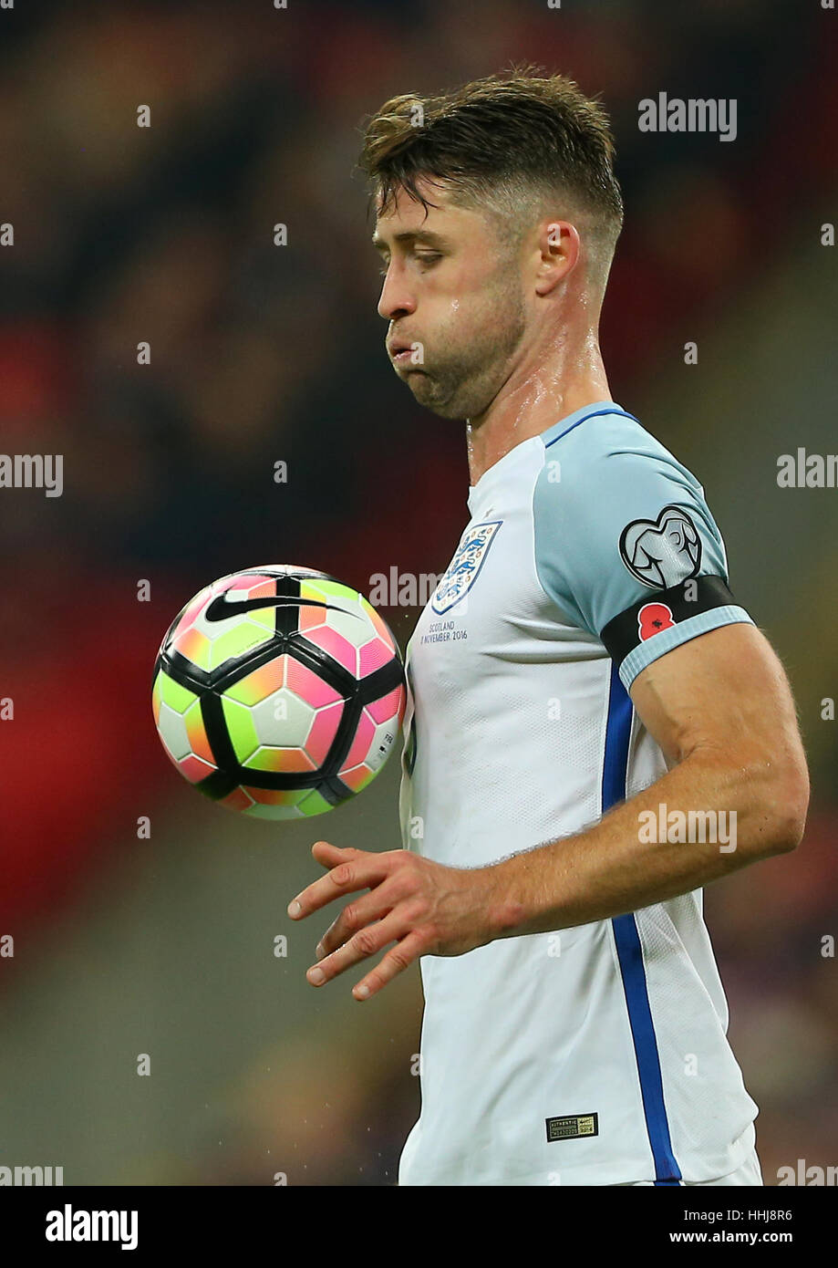 England’s Gary Cahill during the FIFA World Cup Qualifier match between England and Scotland at Wembley Stadium in London. EDITORIAL USE ONLY ©Telephoto Images Stock Photo