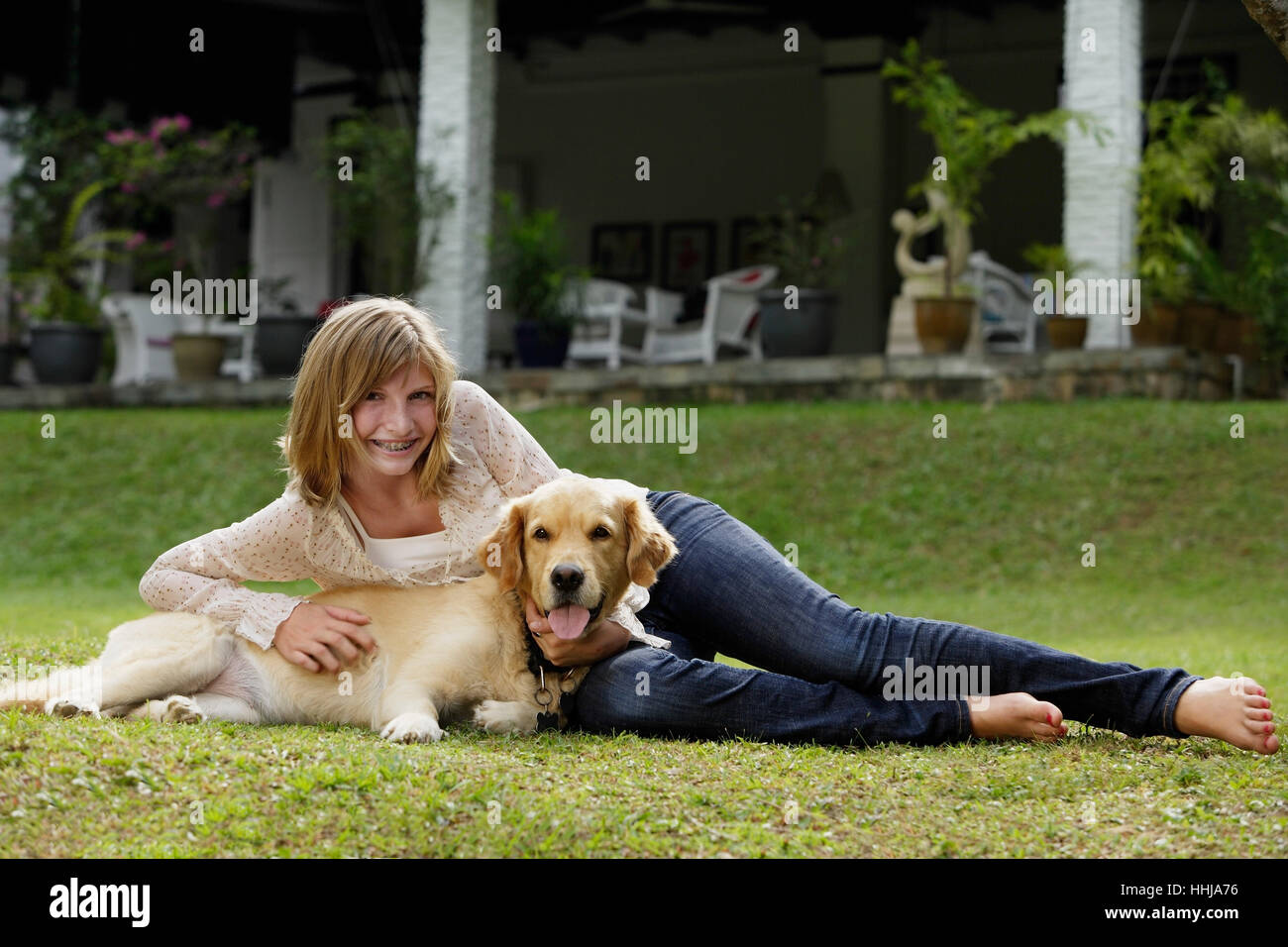 teen girl with dog Stock Photo - Alamy