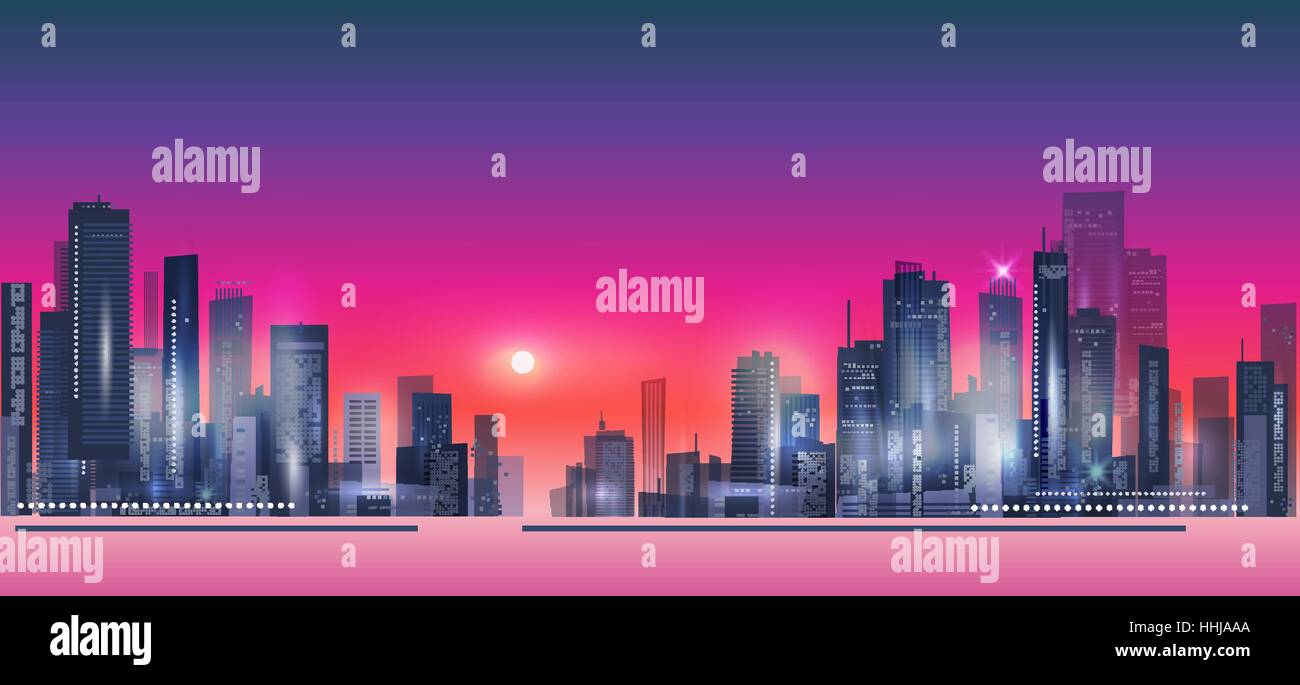 Modern night city skyline at sunset Stock Vector Image & Art - Alamy