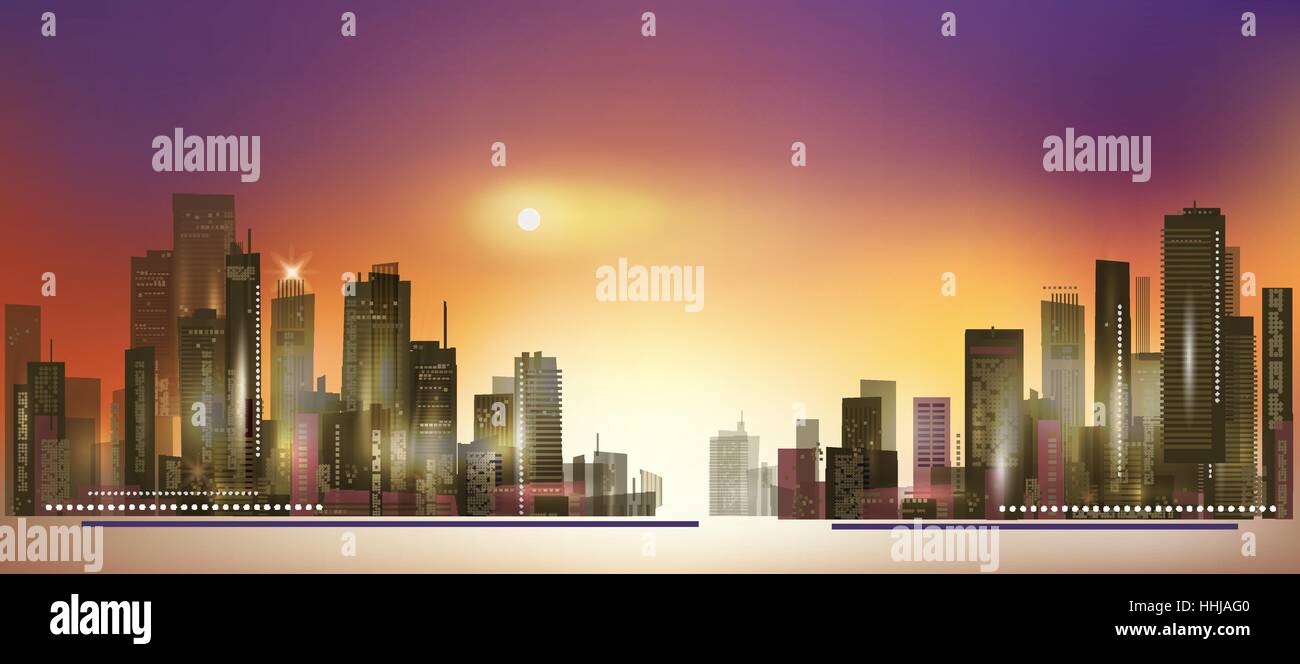 Modern night city skyline at sunset Stock Vector Image & Art - Alamy