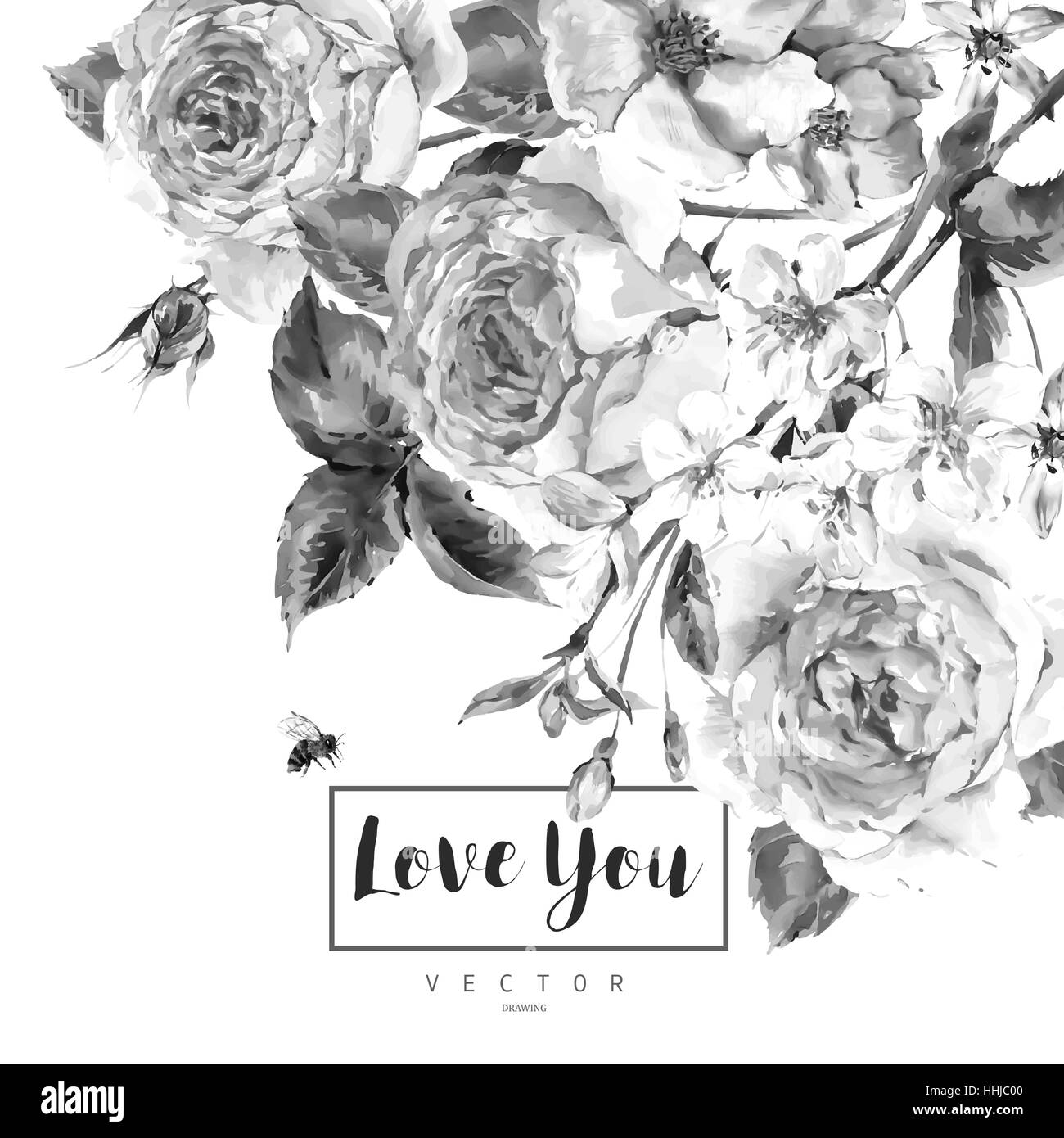 Vector spring vintage floral greeting card with bouquet of roses Stock ...