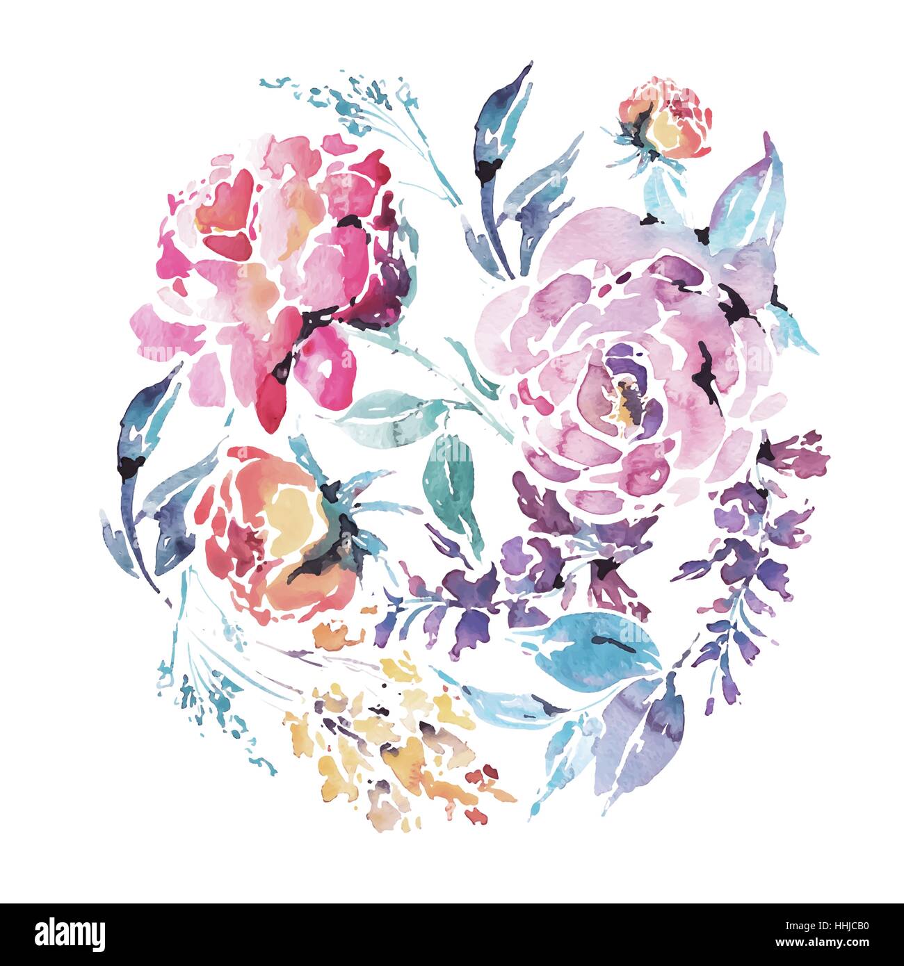 Vector watercolor floral round frame of red roses Stock Vector Image ...
