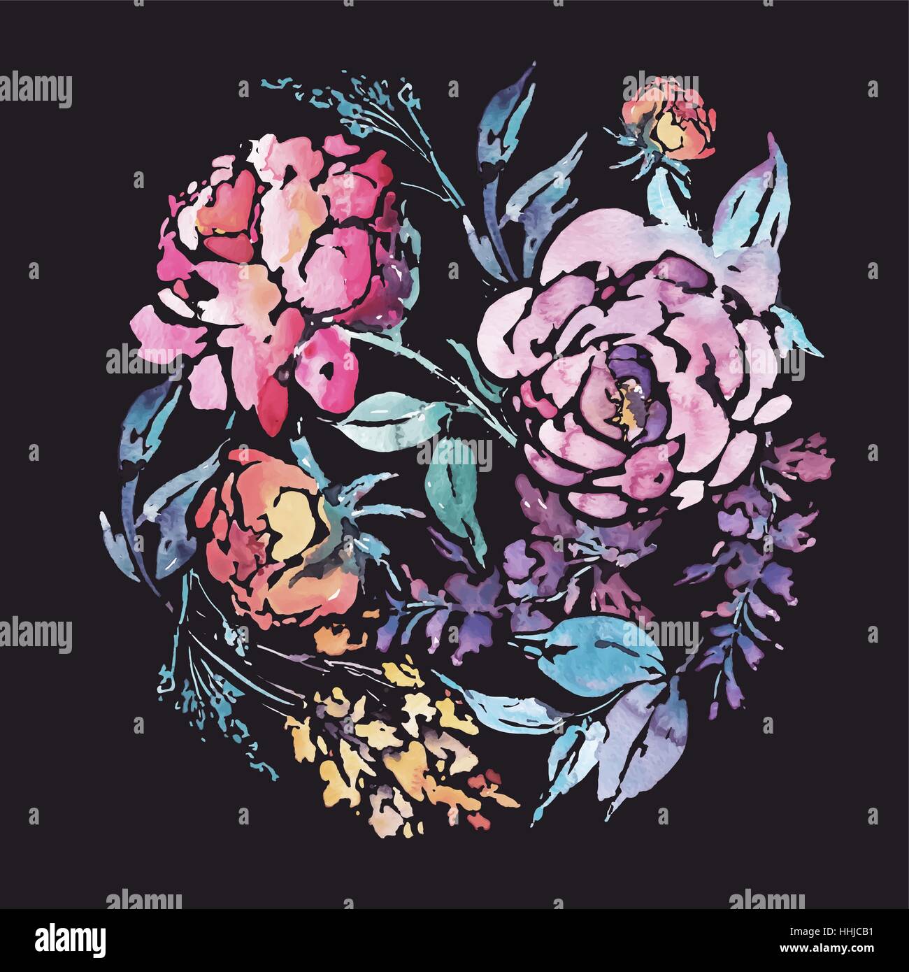 Vector watercolor floral round frame of red roses Stock Vector Image ...