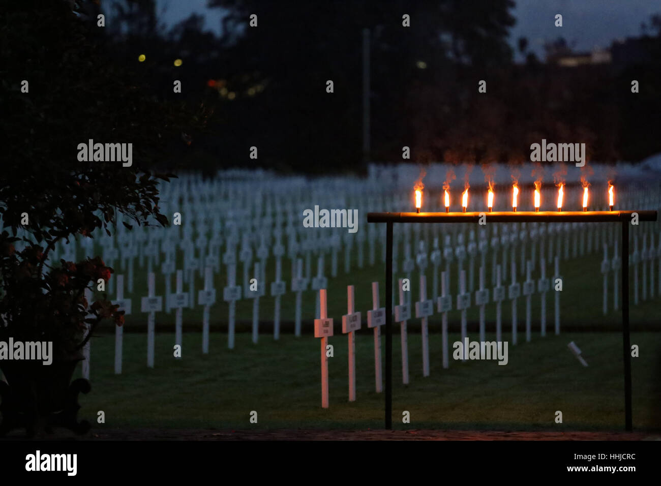 Pre dawn at Bandung war cemetery the Dutch Pandu war cemetery on Anzac day Stock Photo