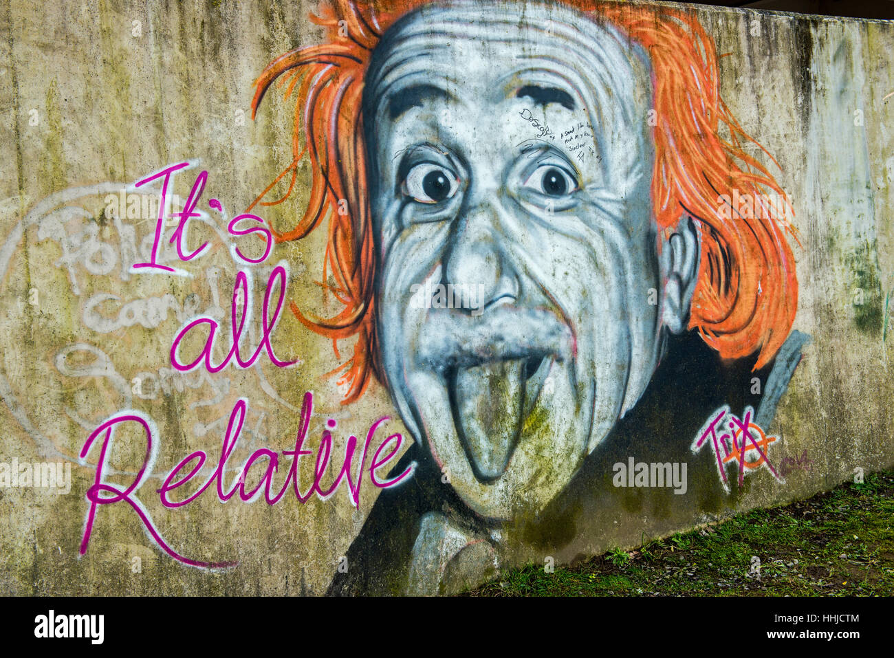 Graffiti of Albert Einstein at Gloucester Docks, Gloucestershire, England. Stock Photo