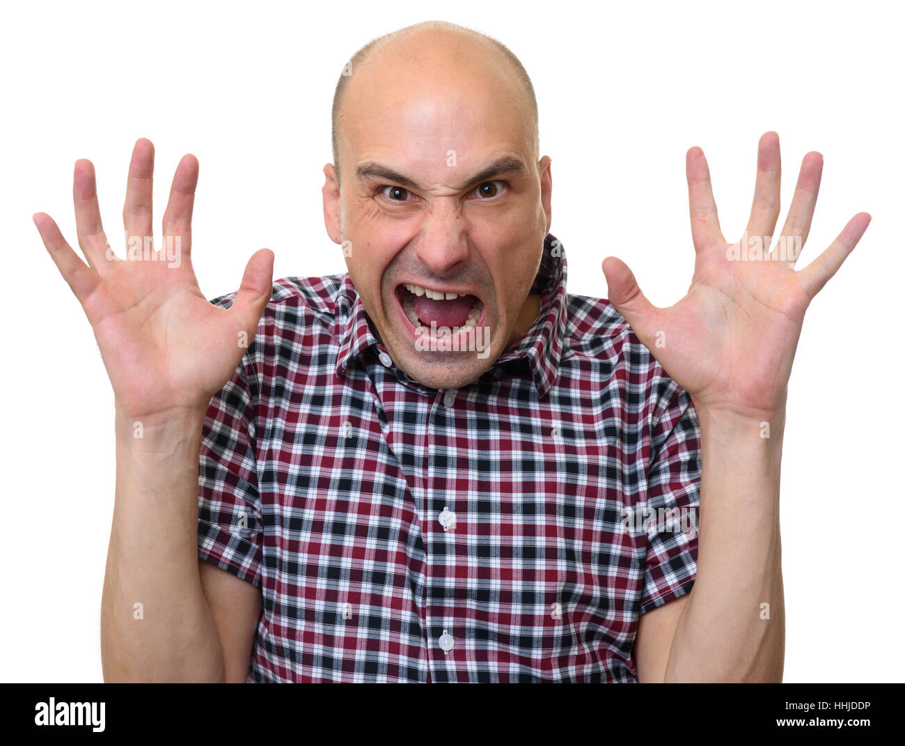 angry bizarre dude looking at camera. Isolated on white background Stock Photo
