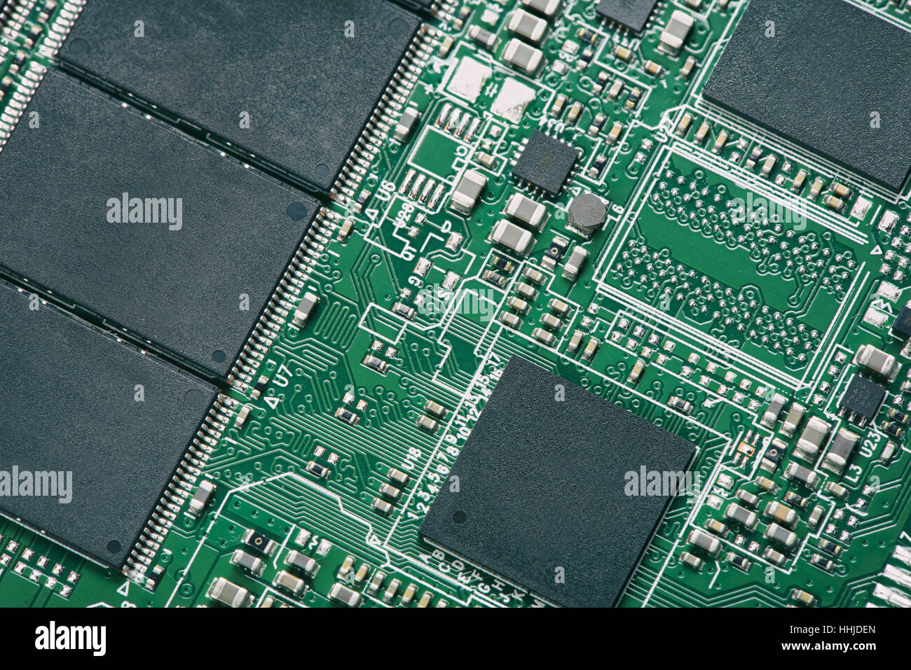 Close up of electronic circuit board with chip Stock Photo