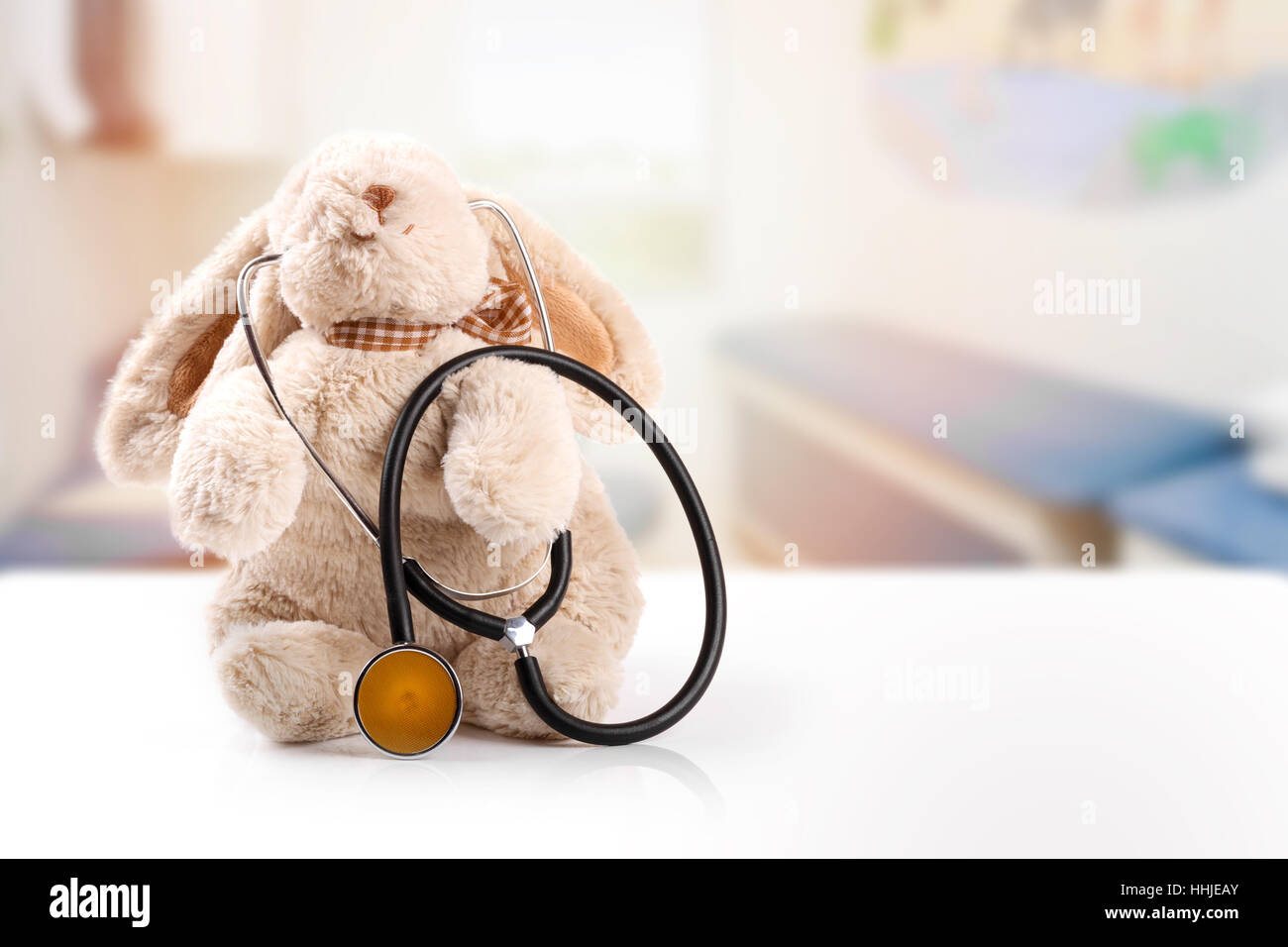 children doctor concept - rabbit with stethoscope. copy space Stock Photo