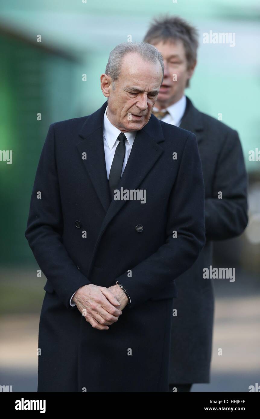 Francis Rossi arrives at Woking Crematorium for the funeral of Status