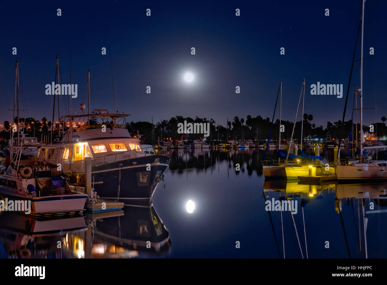 The November 14, 2016 super moon over the marina in Coronado, California. Stock Photo