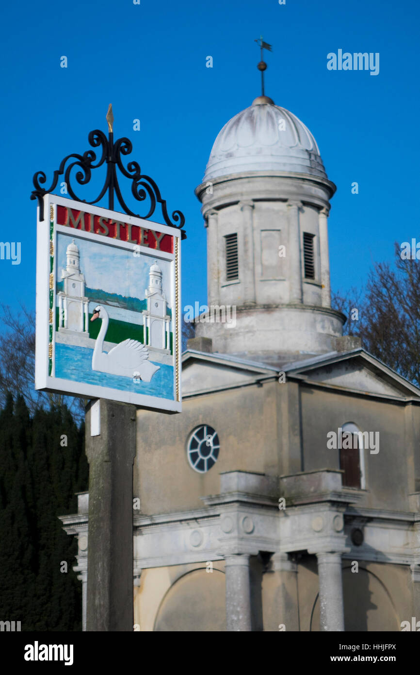 Village sign Mistley Towers Stock Photo - Alamy
