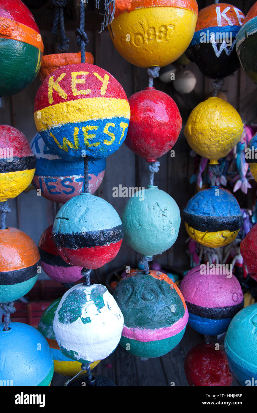 Key West words on colorful buoys. Stock Photo